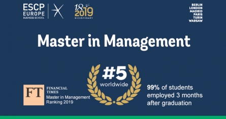 Ranking 2019 Financial Times, Master in Management, ESCP